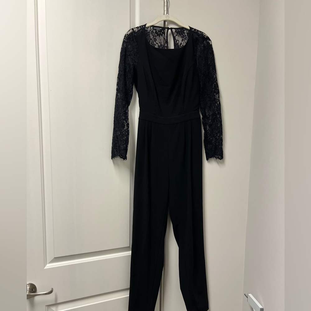 bebe Black Lace Long Sleeve Jumpsuit
